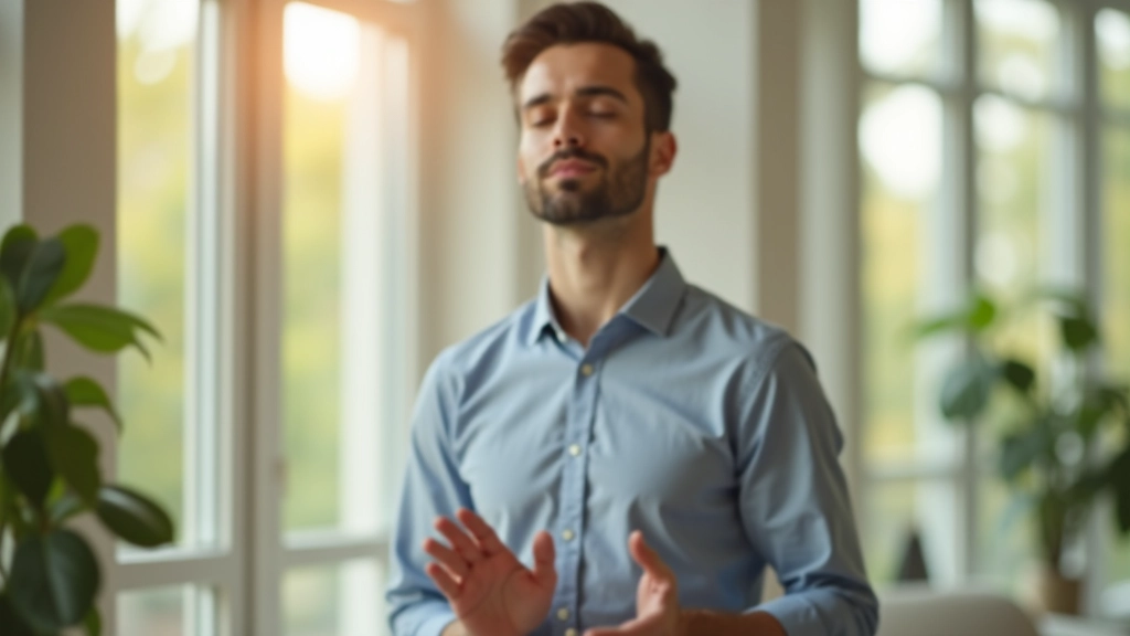 Professional doet ademhalingsoefening bij raam