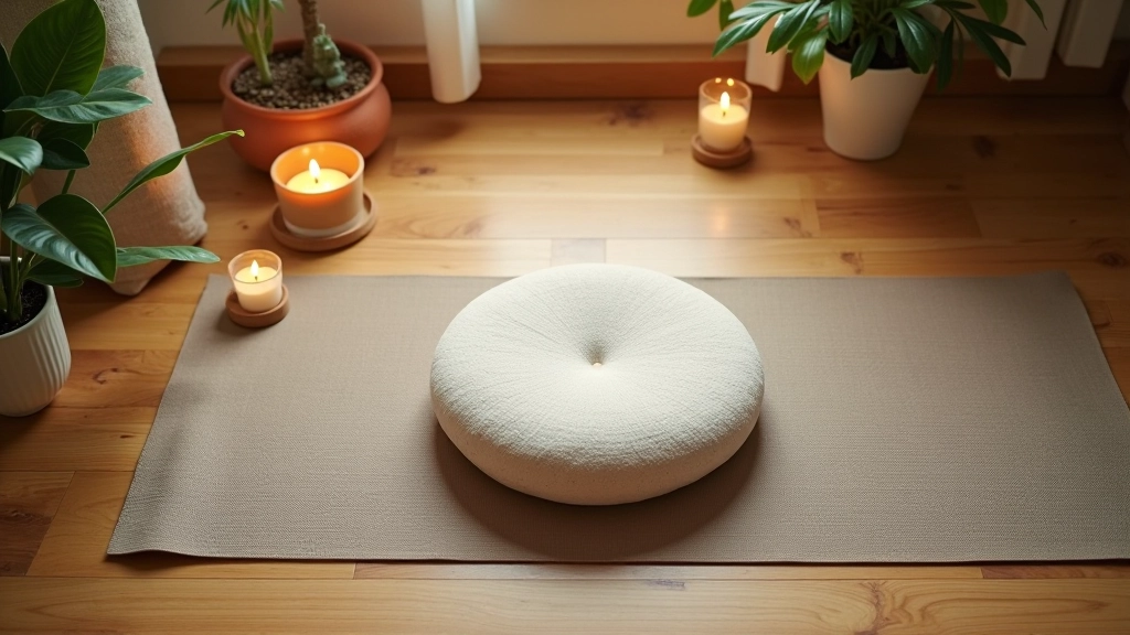 Rustige yoga mat met kaarsen en natuurlijke elementen in wellness ruimte